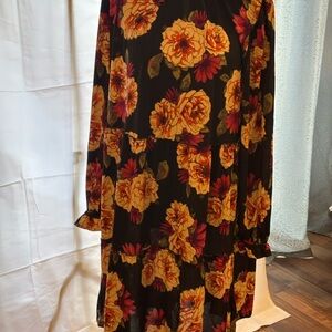 LuLaRoe Annabelle Black Dress with Yellow and Red Floral Pattern